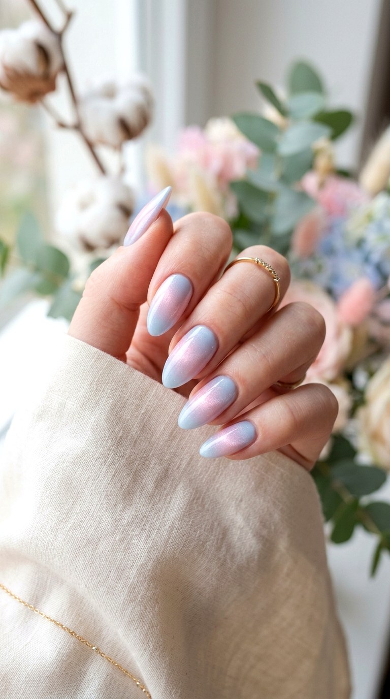 Baby Blue and Soft Pink Duo - 20 Spring Dual-Tone Magnetic Cat Eye Nails Ideas