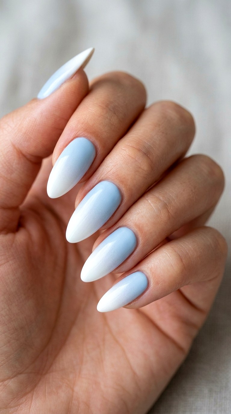 Baby Blue to Misty White - 24 Light Spring Ombre Nails