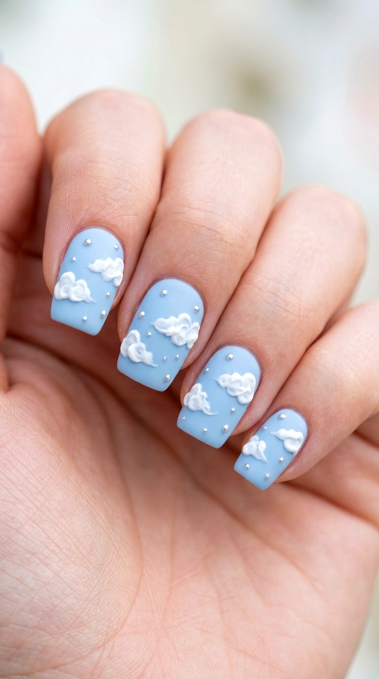 Baby Blue with D Clouds - 24 Fresh Spring Acrylic Nails