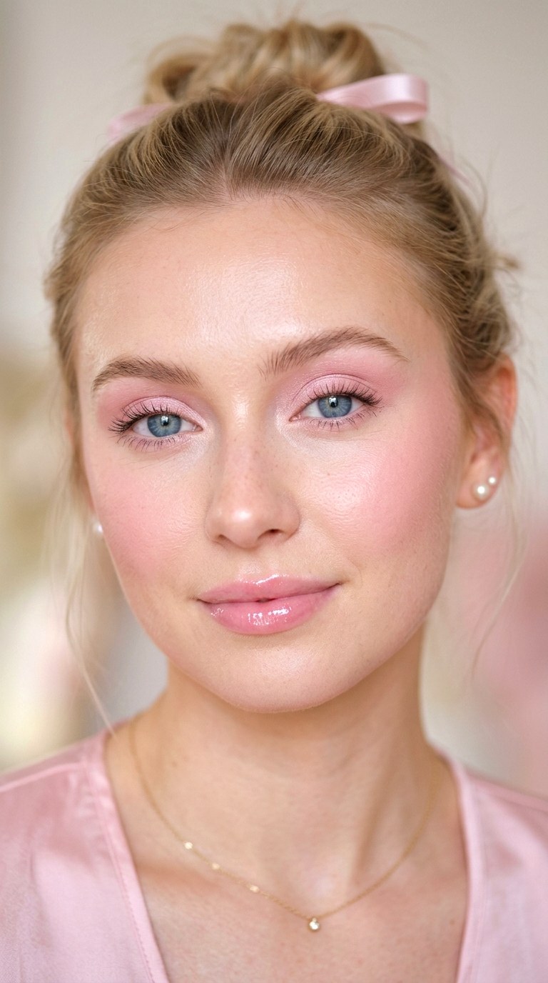 Baby Pink Monochrome Makeup - 22 Balletcore Beauty Makeup Ideas