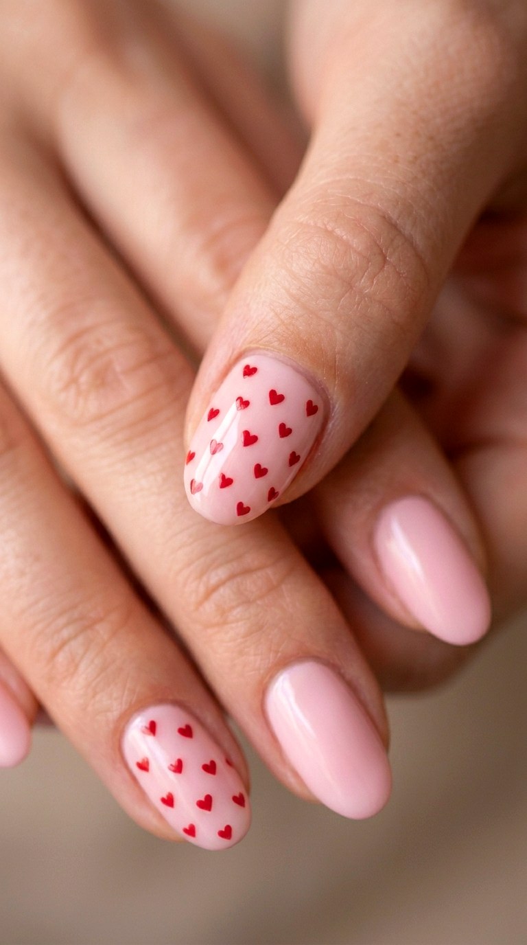 Baby Pink and Cherry Red Micro Hearts - 24 Classy Spring Two Colored Nails