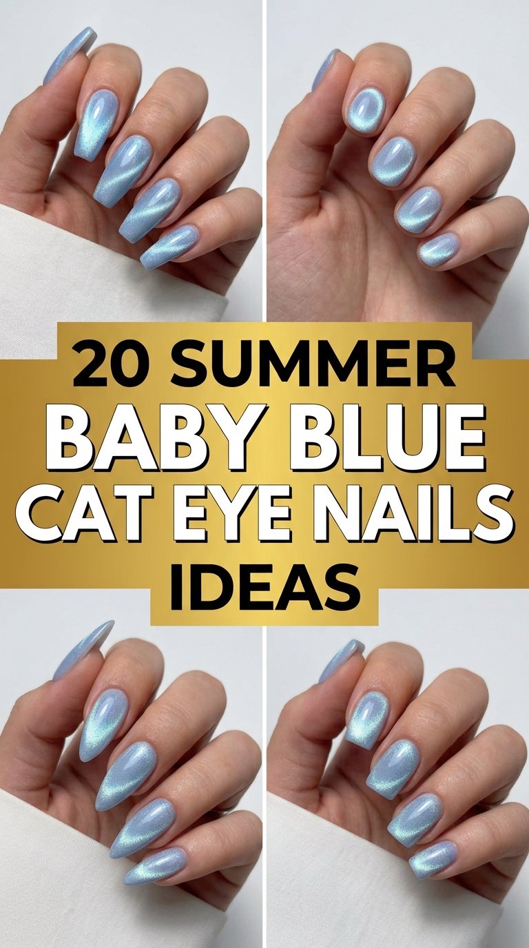 Baby blue cat eye nails
