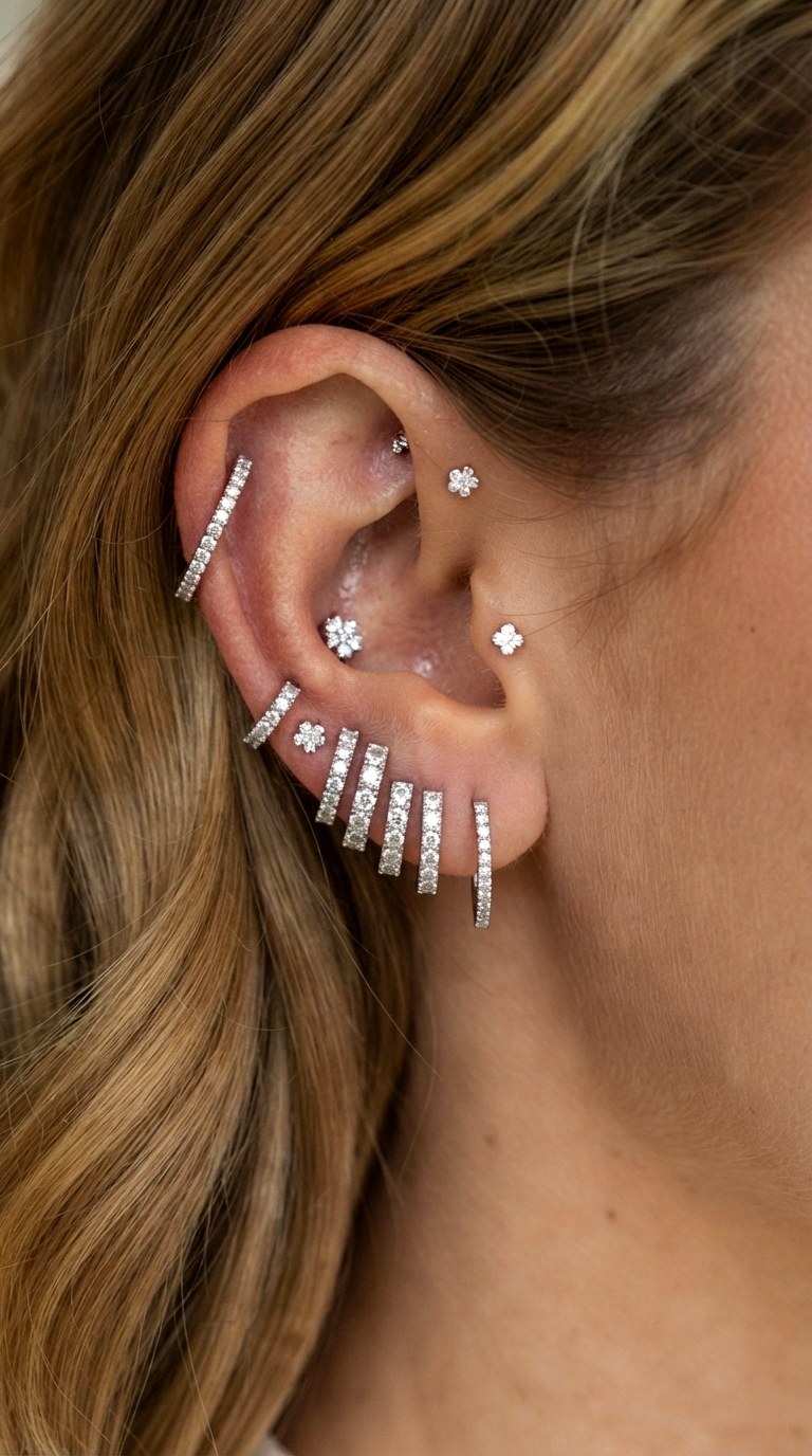 Balance Symmetry With Asymmetry - 24 diamond earring stack