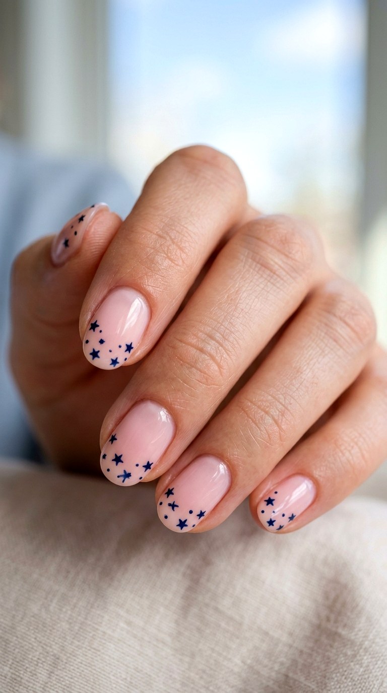 Ballet Slipper Pink and Midnight Blue Stars - 30 Brunch Spring Two Colored Nails
