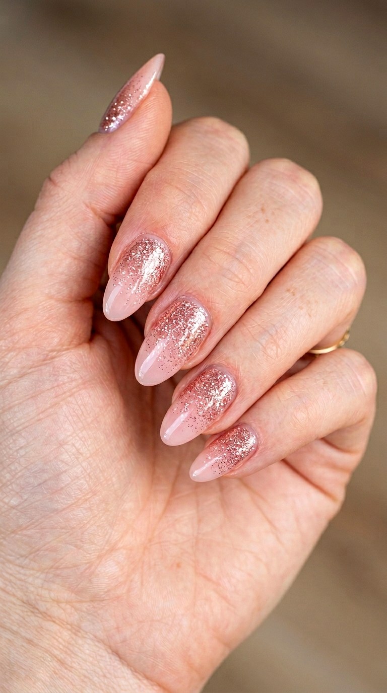 Ballet Slipper Pink and Rose Gold Glitter Fade - 28 Stylish Spring Two Colored Nails