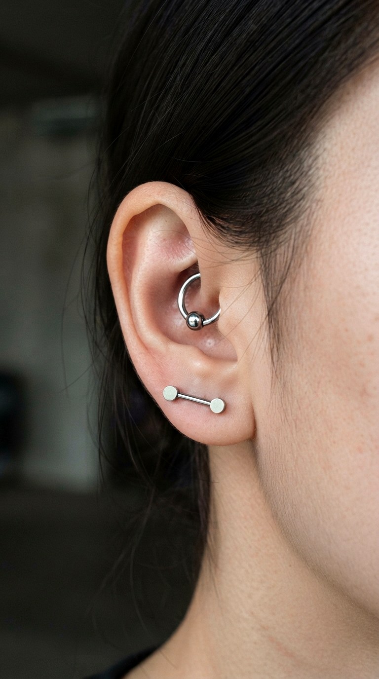 Barbell And Captive Bead Loop - 23 earring stacks silver