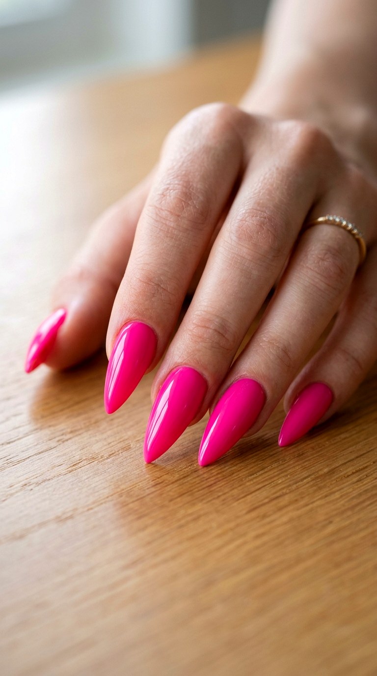 Barbiecore Hot Pink Points - 30 High-Fashion Spring Stiletto Nails