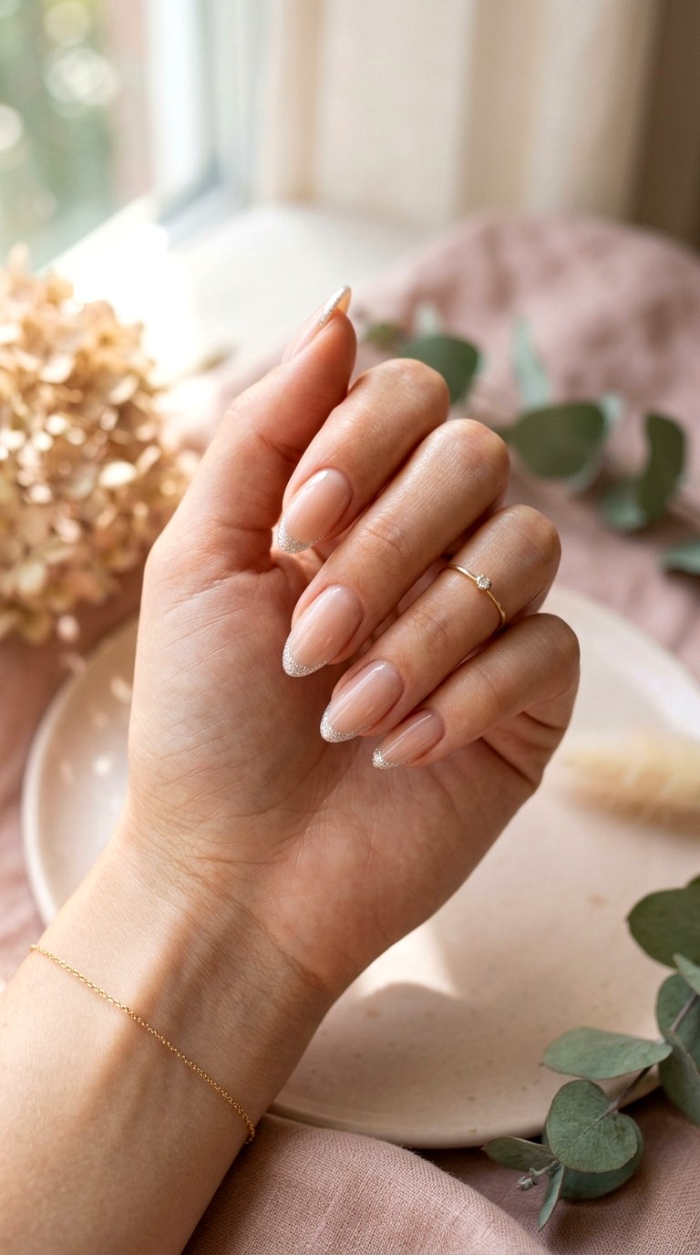 Barely There Glitter Tips - 25 Minimalist Spring Nails That Look Elegant and Trendy