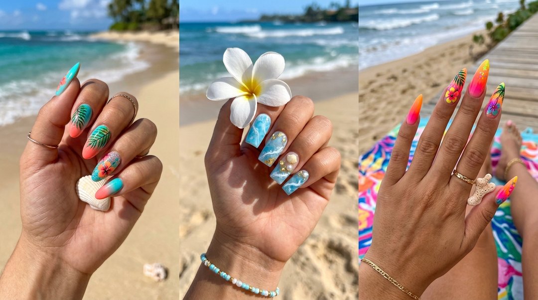 Beach Summer Acrylic Nails Collage