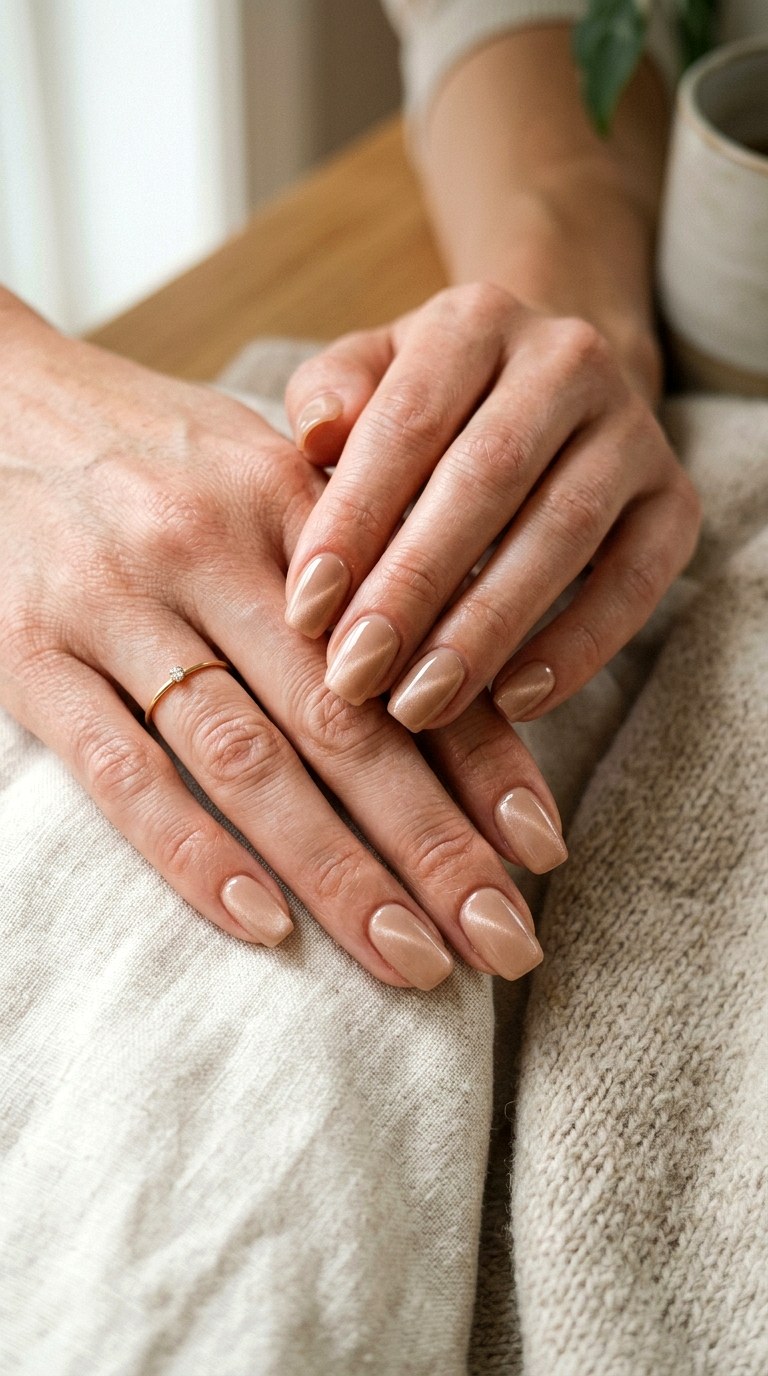 Beige Nude Cat Eye Elegance - 20 Spring Nude Base Cat Eye Nails Ideas