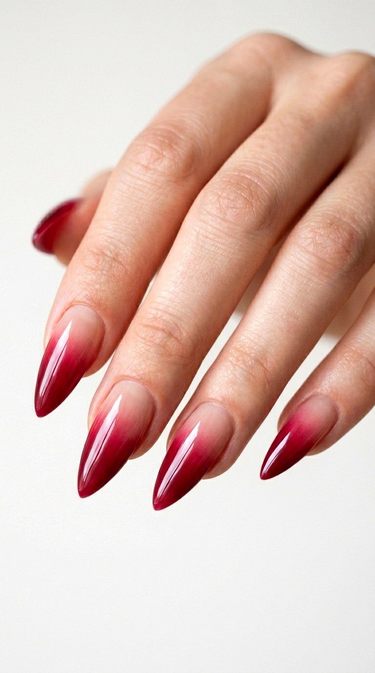 Berry Toned French Gradient - 28 Sharp Spring Stiletto Nails