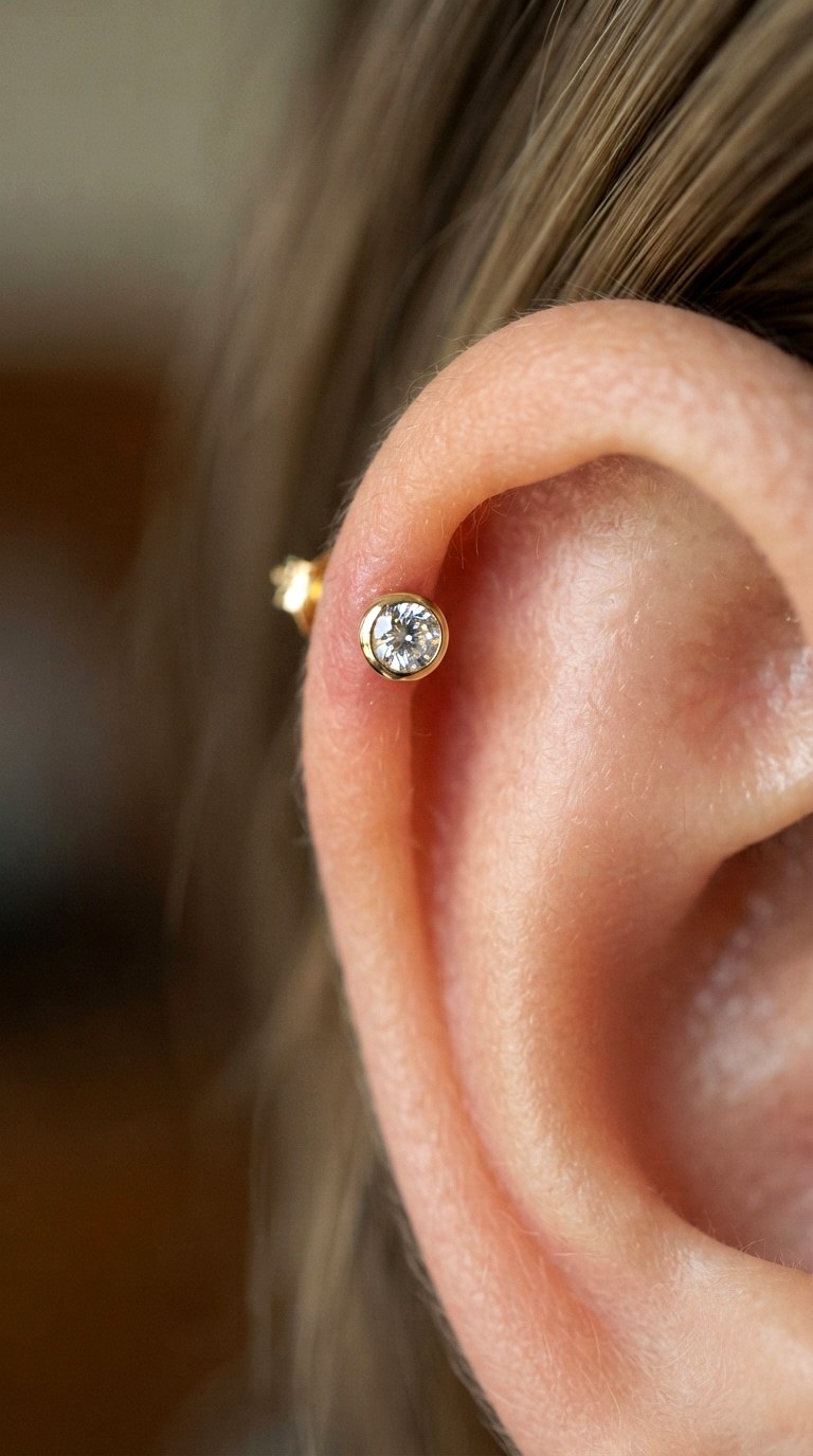 Bezel Set Diamond Pinpoints - 25 gold earrings stack