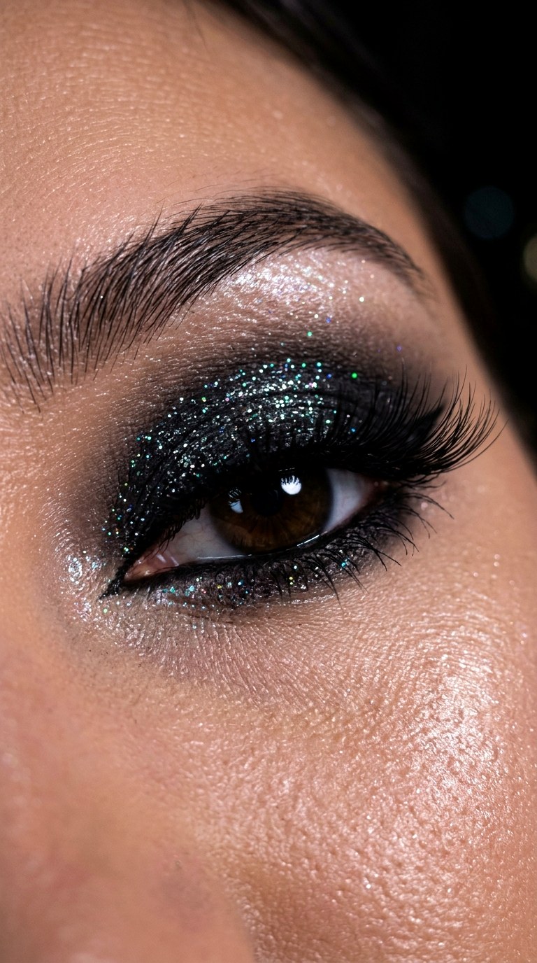 Black Holographic Smokey Eyes - 24 Holographic Sparkle Eye Makeup for Night Parties