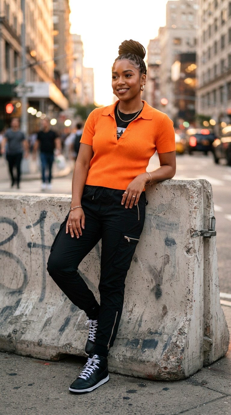 Black Slim Fit Joggers - 25 orange polo shirt outfit