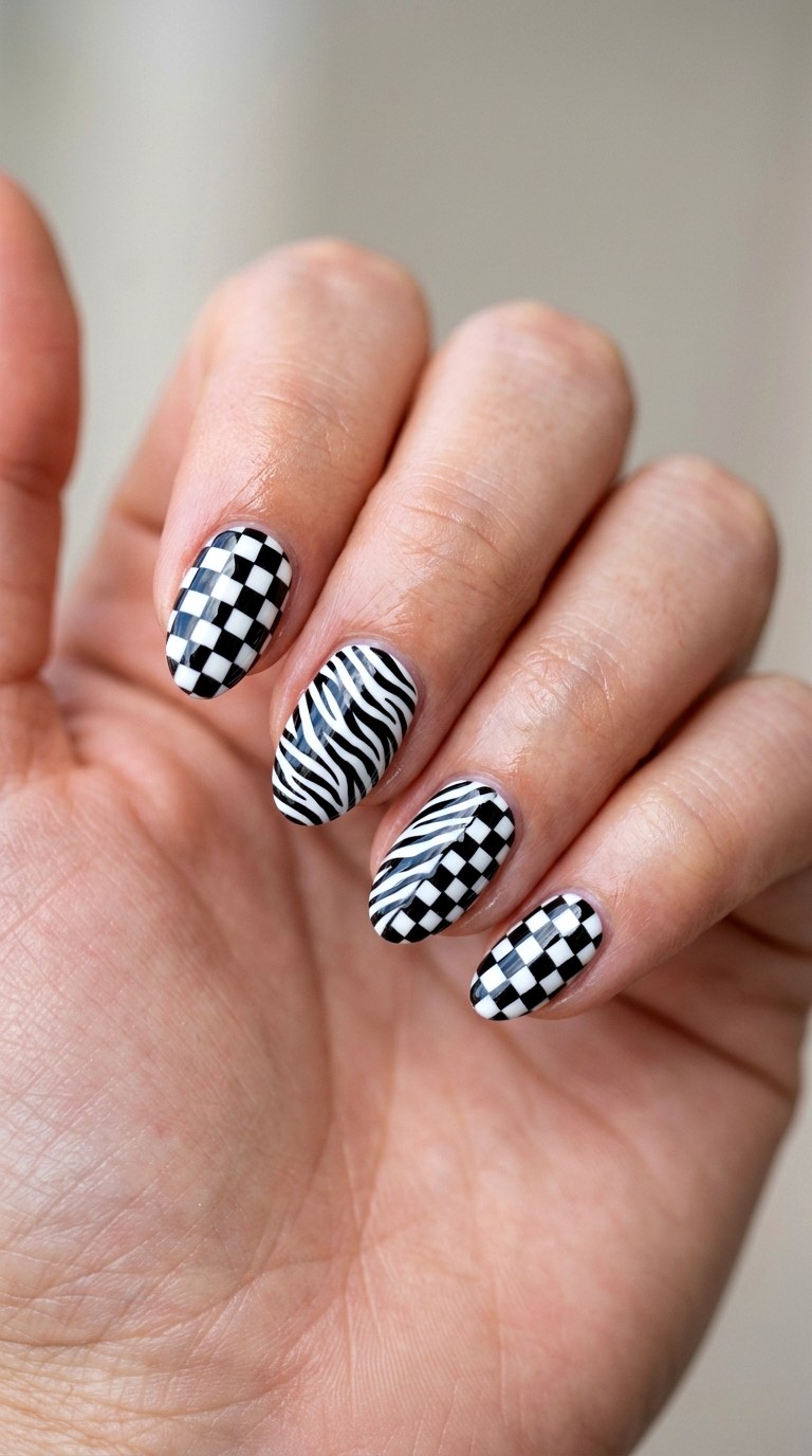 Black and White Graphic Contrast - 27 Graphic Spring Two Colored Nails