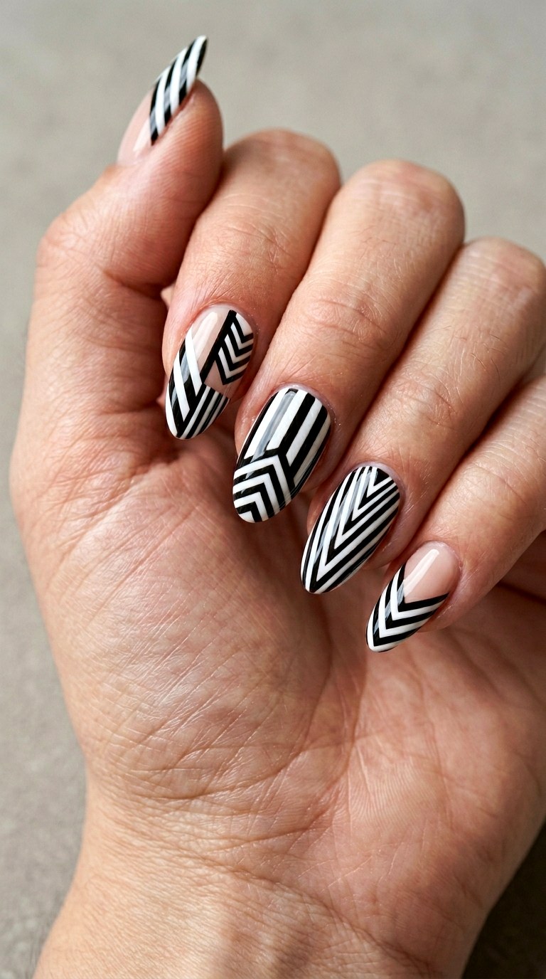 Black and White Mod Stripes - 23 Trendy Spring Color Street Nails