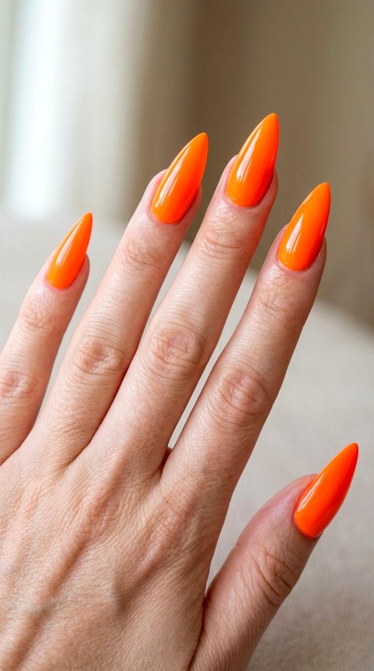 Blazing Neon Tangerine Statement - 27 Fierce Spring Stiletto Nails