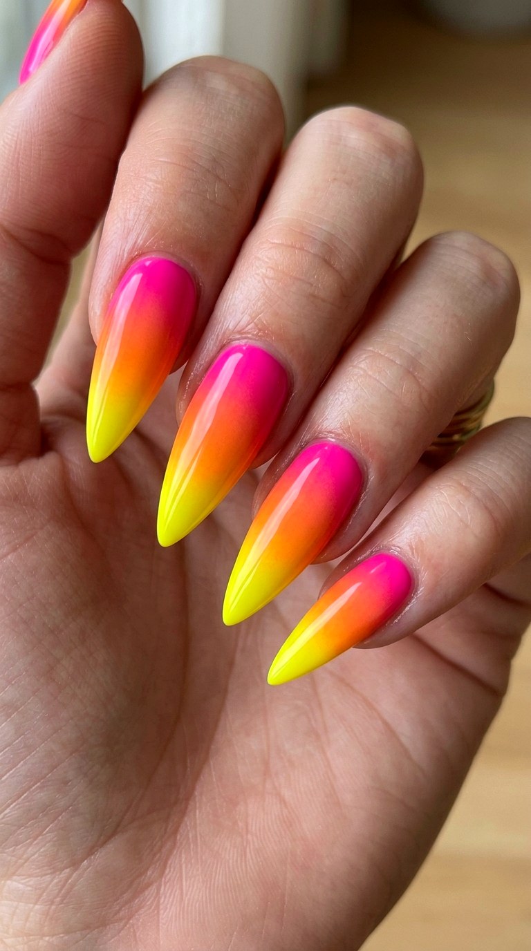 Blazing Sunset Ombre - 21 Edgy Spring Stiletto Nails