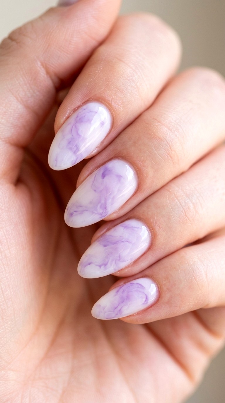 Blooming Lavender Watercolor Swirls - 28 Quick Spring Color Street Nails