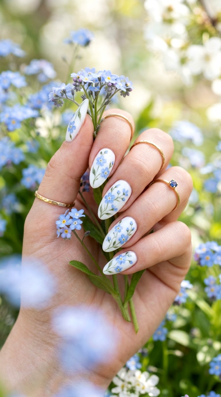 Blue Floral Nails - 30 Floral Spring Nail Designs That Are Perfect for the Season