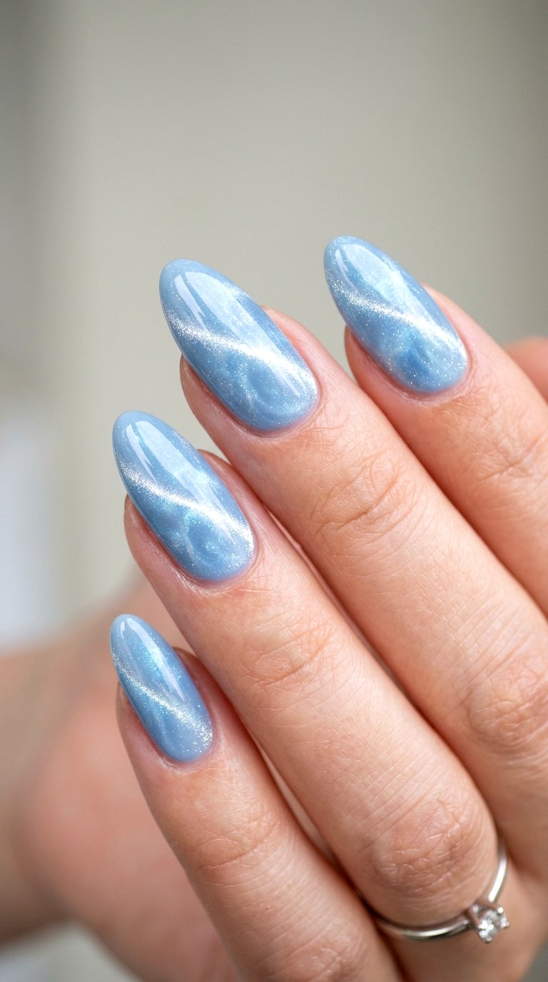 Blue Misty Sky Cat Eye - 28 Quick Spring Color Street Nails