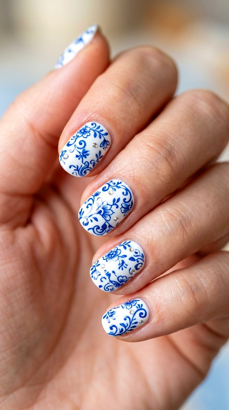 Blue Porcelain Vintage Chic - 29 Artsy Spring Colorful Junk Nails