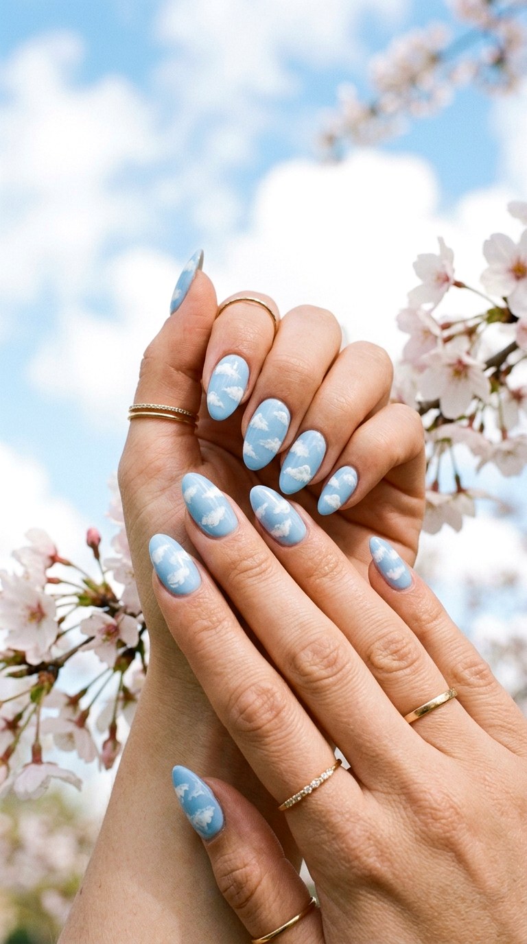 Blue Sky Cloud Nails - 30 Aesthetic Spring Nail Designs Trending on Pinterest