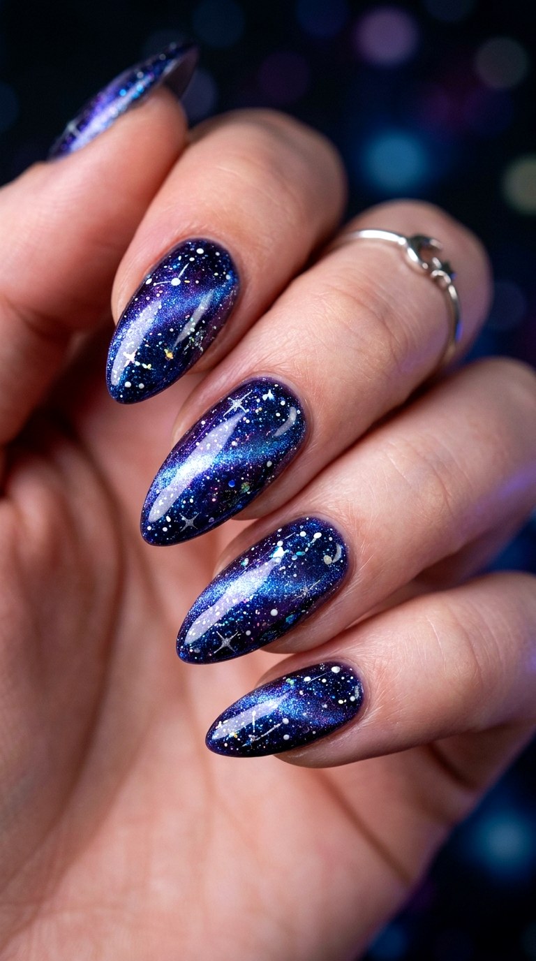 Blue and Purple Galaxy Effect - 20 Spring Dual-Tone Magnetic Cat Eye Nails Ideas