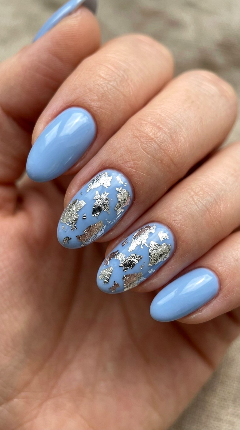 Blueberry Milk with Silver Foil - 27 Cute Spring Color Street Nails