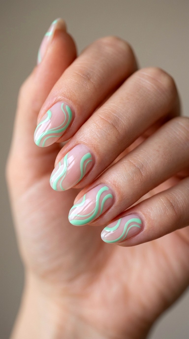 Blush Pink Base with Mint Swirls - 24 Classy Spring Two Colored Nails