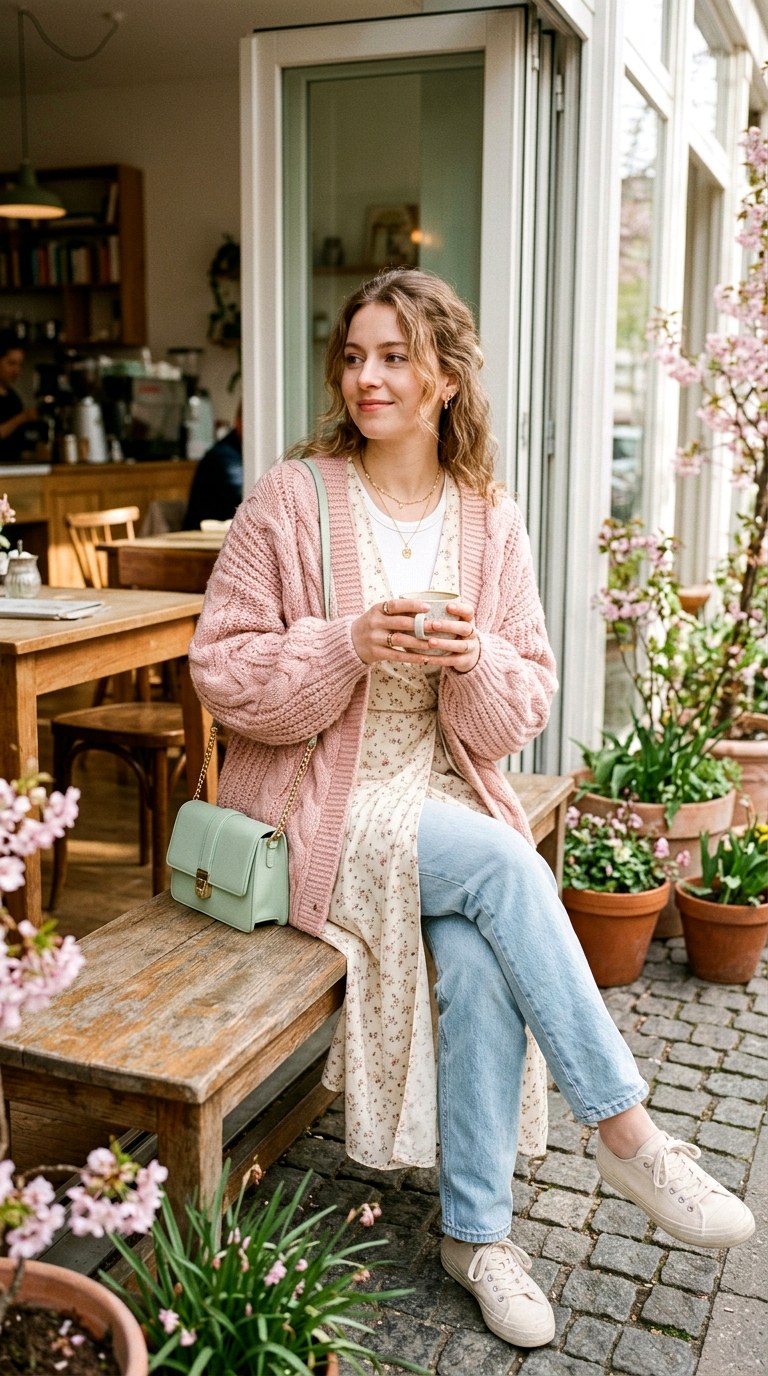 Blush Pink Cardigan Dress Layer - 21 Dreamy Pastel Spring Outfits 2026 That Feel Super Viral and Soft - Copy