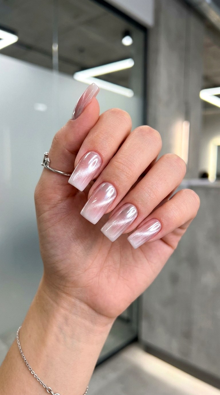 Blush Pink Chrome Cat Eye Blend - 21 Summer Pink and White Gradient Cat Eye Nails Ideas