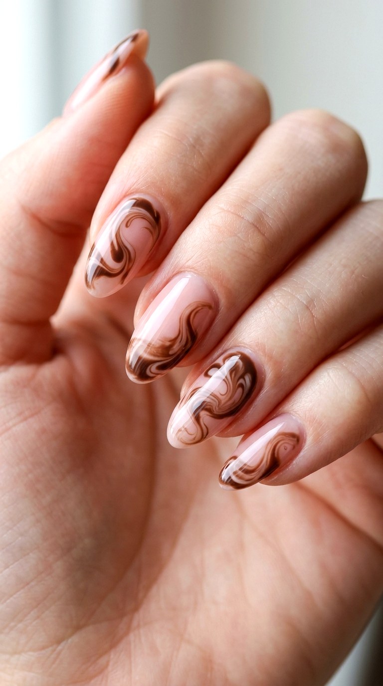 Blush Pink and Chocolate Brown Swirls - 24 Classy Spring Two Colored Nails