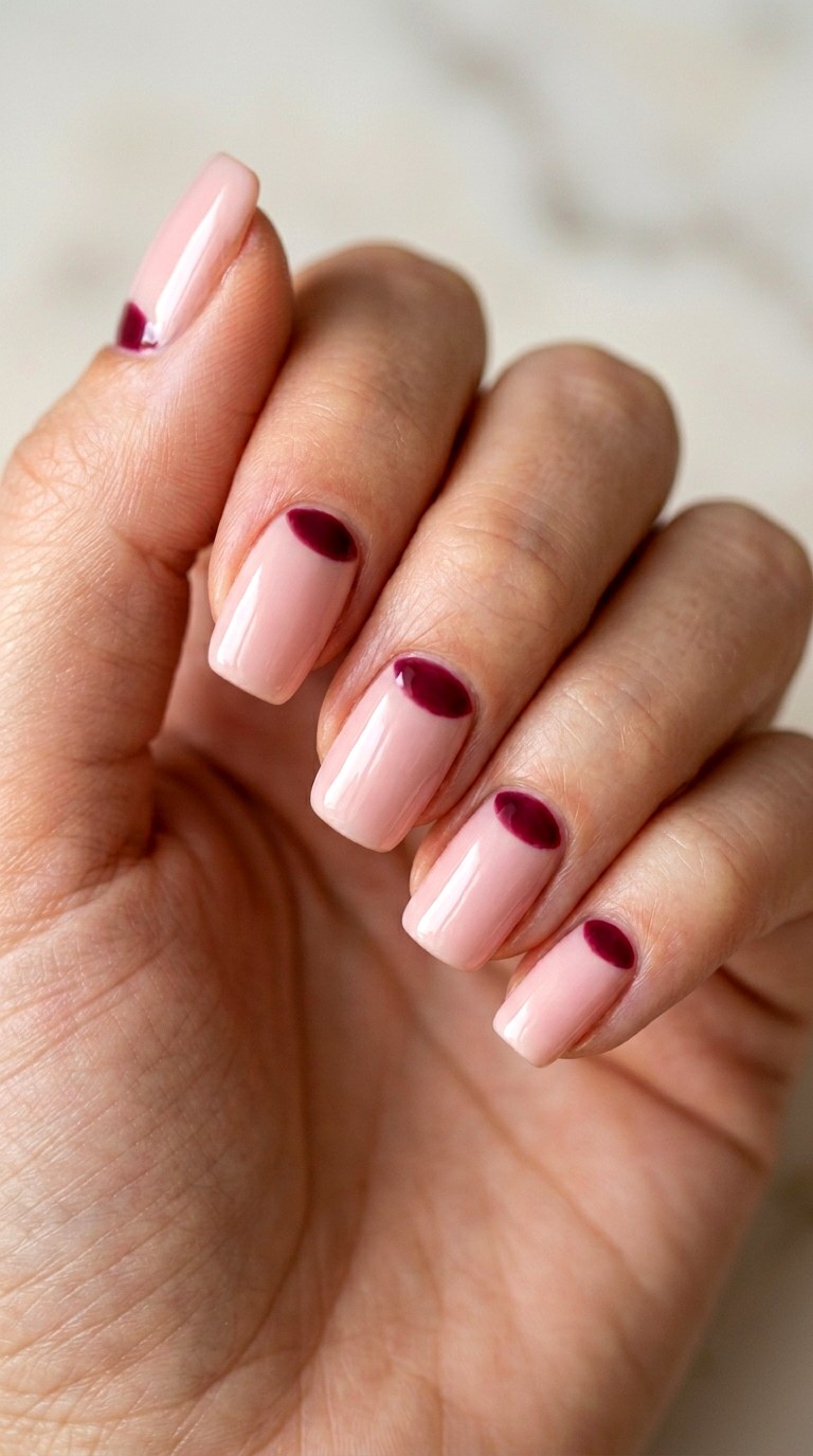 Blush Pink and Deep Berry Half Moons - 28 Stylish Spring Two Colored Nails