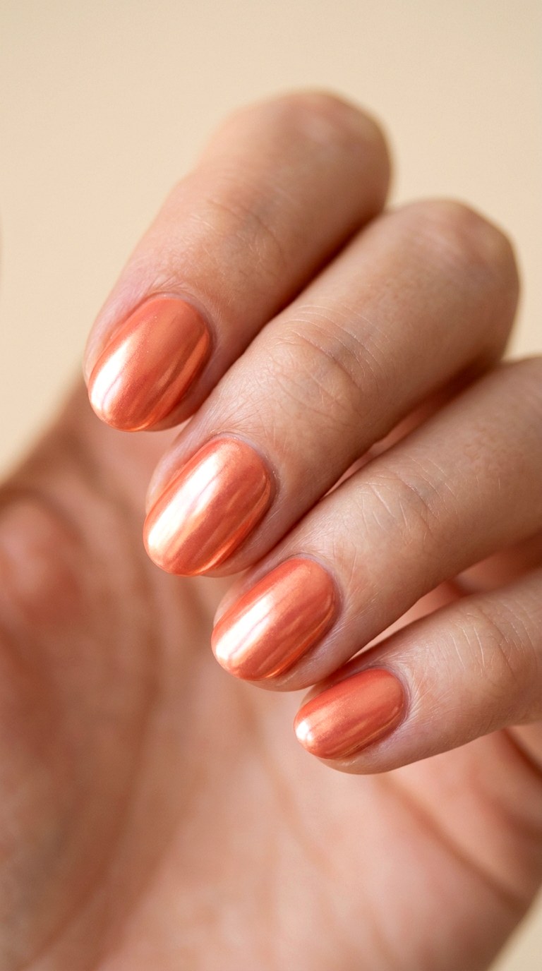Blushing Peach Chrome Sheen - 28 Quick Spring Color Street Nails