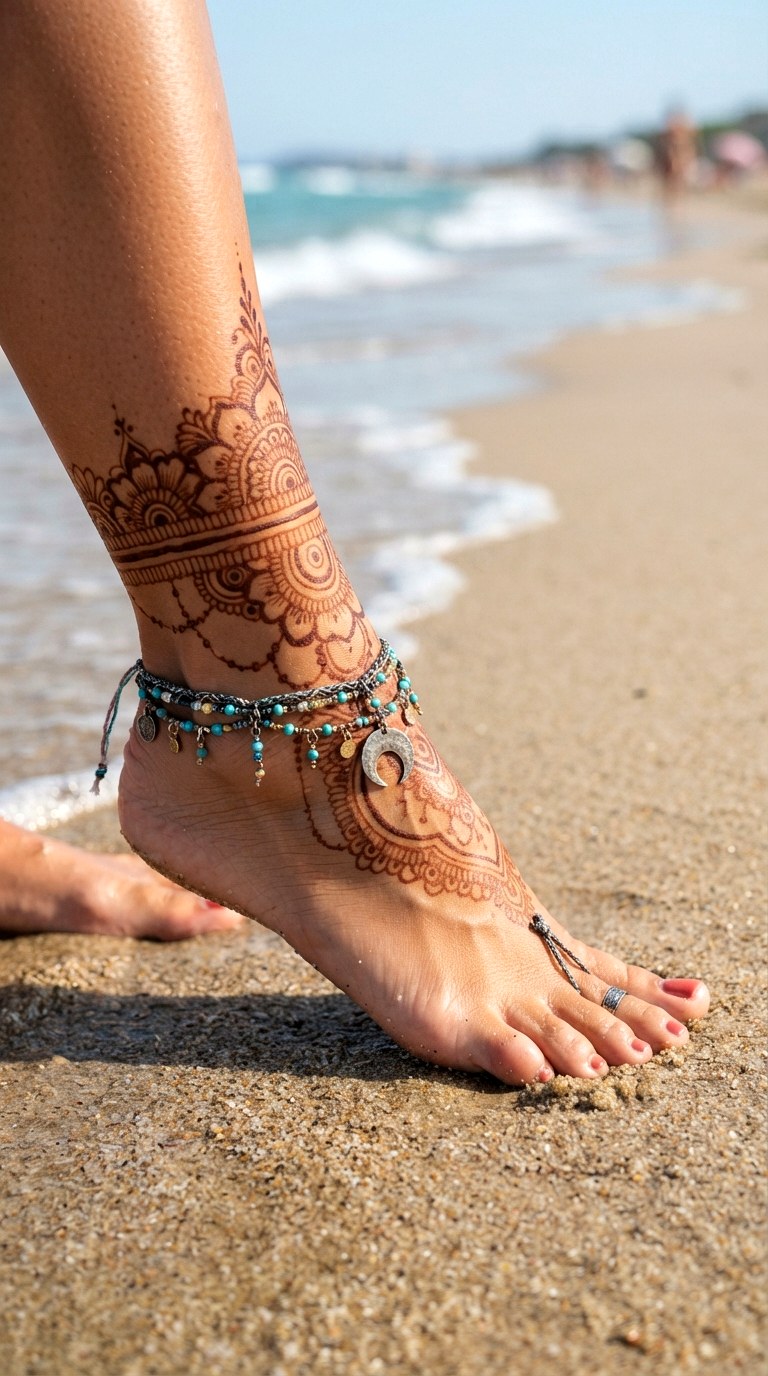 Bohemian Anklet Chain - 27 henna tattoo design