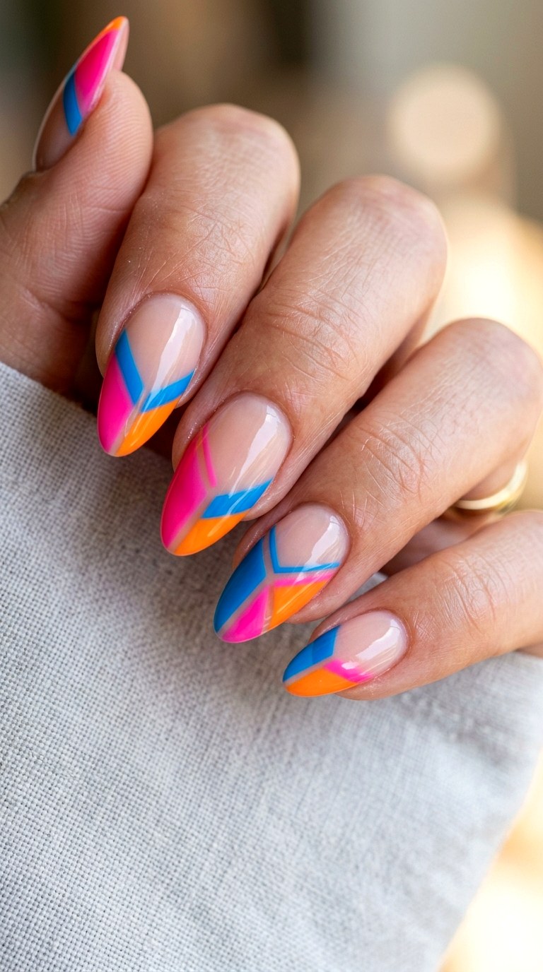 Bold Color Block French Fade - 25 Spring Break Multicolor Acrylic Nails
