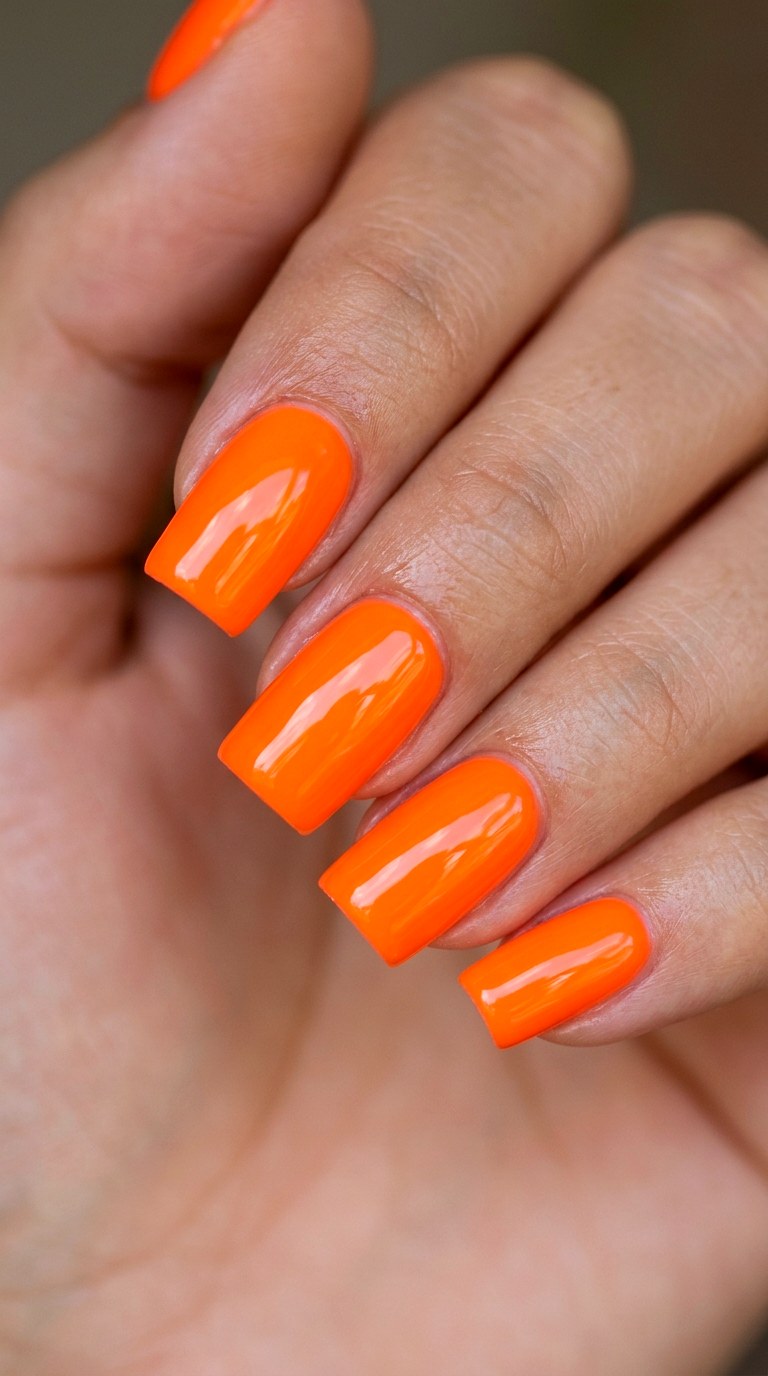 Bold Neon Orange Statement Square Nails - 22 Bright Spring Multicolor Acrylic Nails