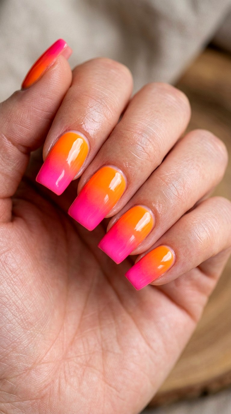 Bold Neon Orange and Pink Ombre - 21 Unique Spring Multicolor Acrylic Nails
