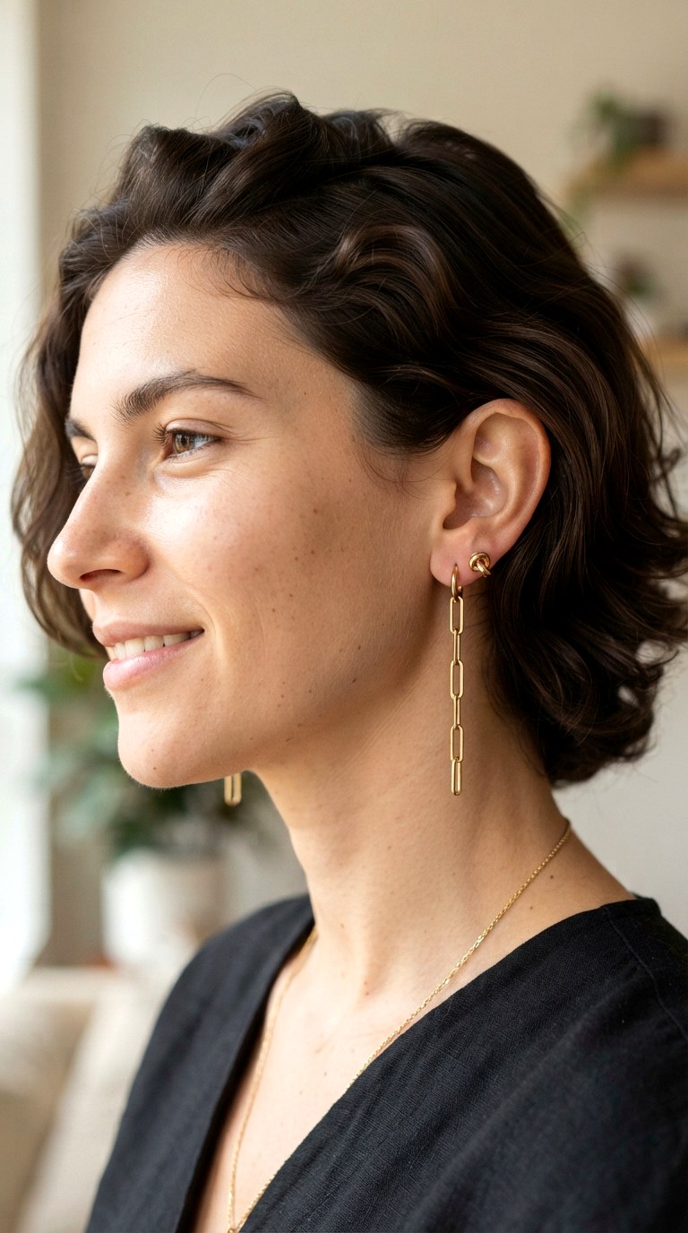 Bold Paperclip Chain Asymmetry Gold Earnings - 27 earring stacks gold