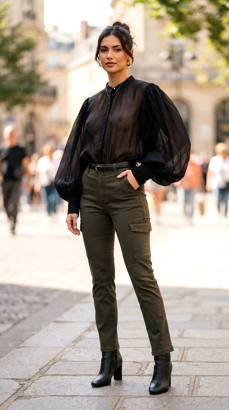 Bold Puffed Sleeve Blouse - 28 cargo pants outfits women