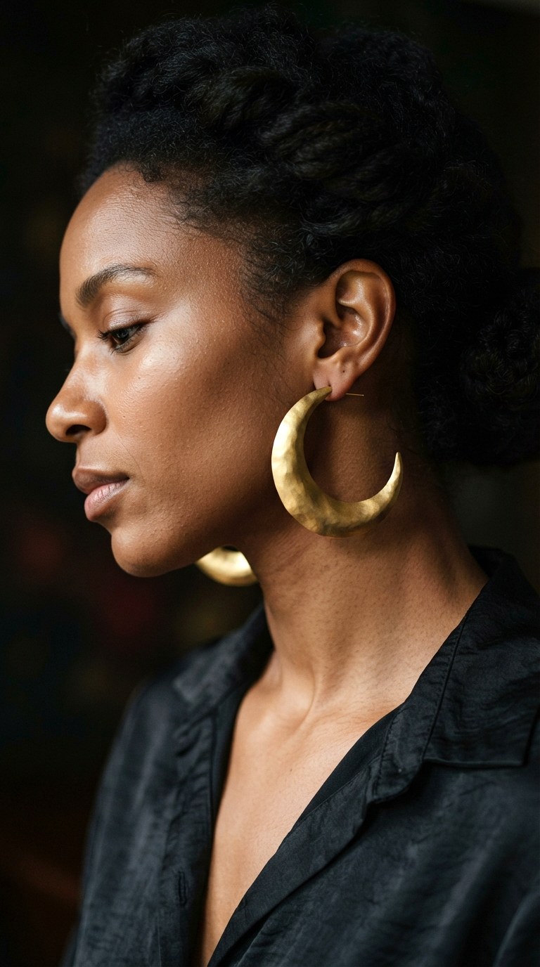 Bold Sculptural Crescents - 22 gold dangle earrings