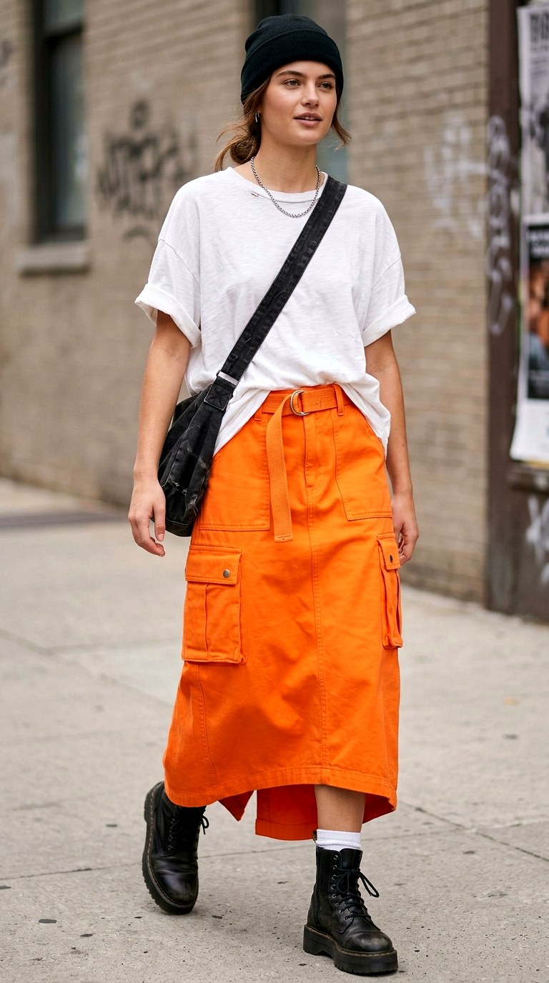 Bright Orange Utility Cargo Maxi - 20 orange skirt