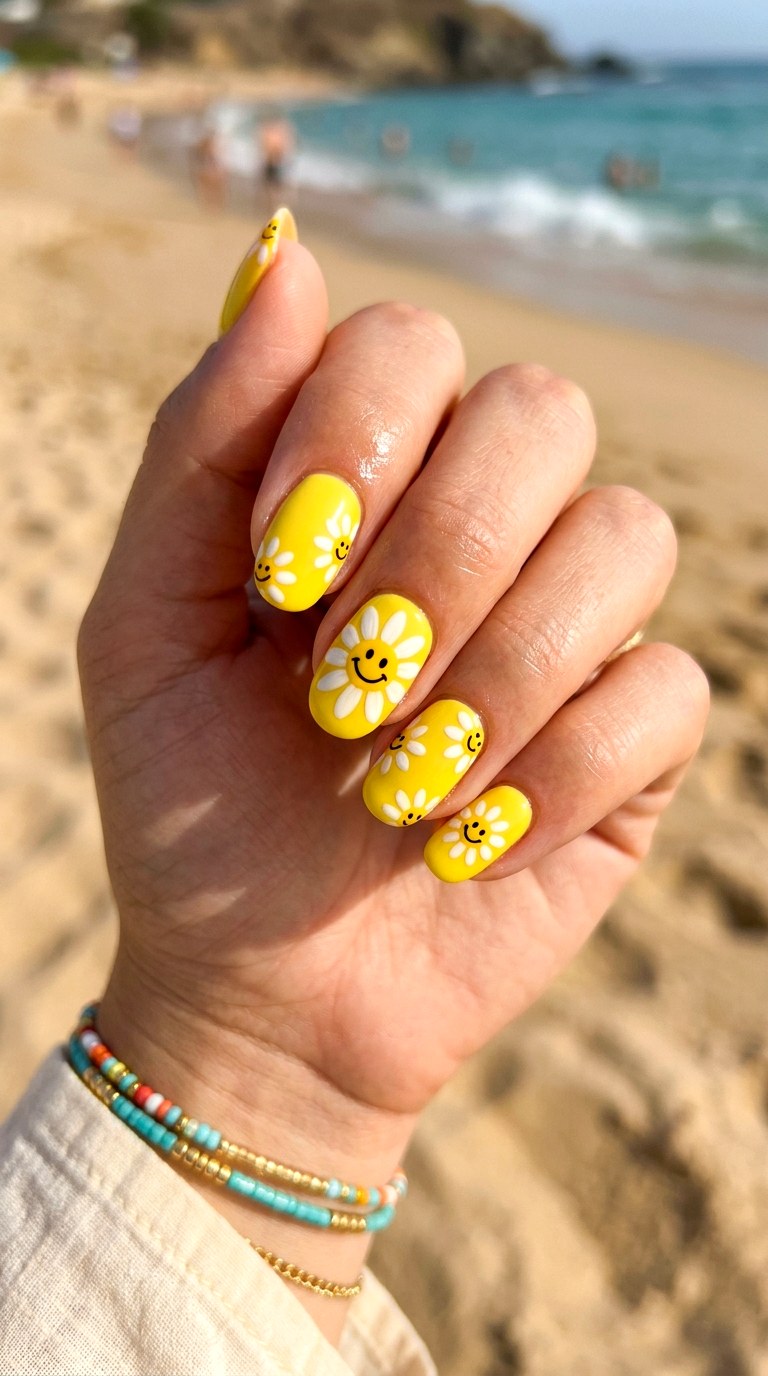 Bright Yellow Sunshine Blooms - 20 Summer Happy Flower Cartoon Nails Ideas