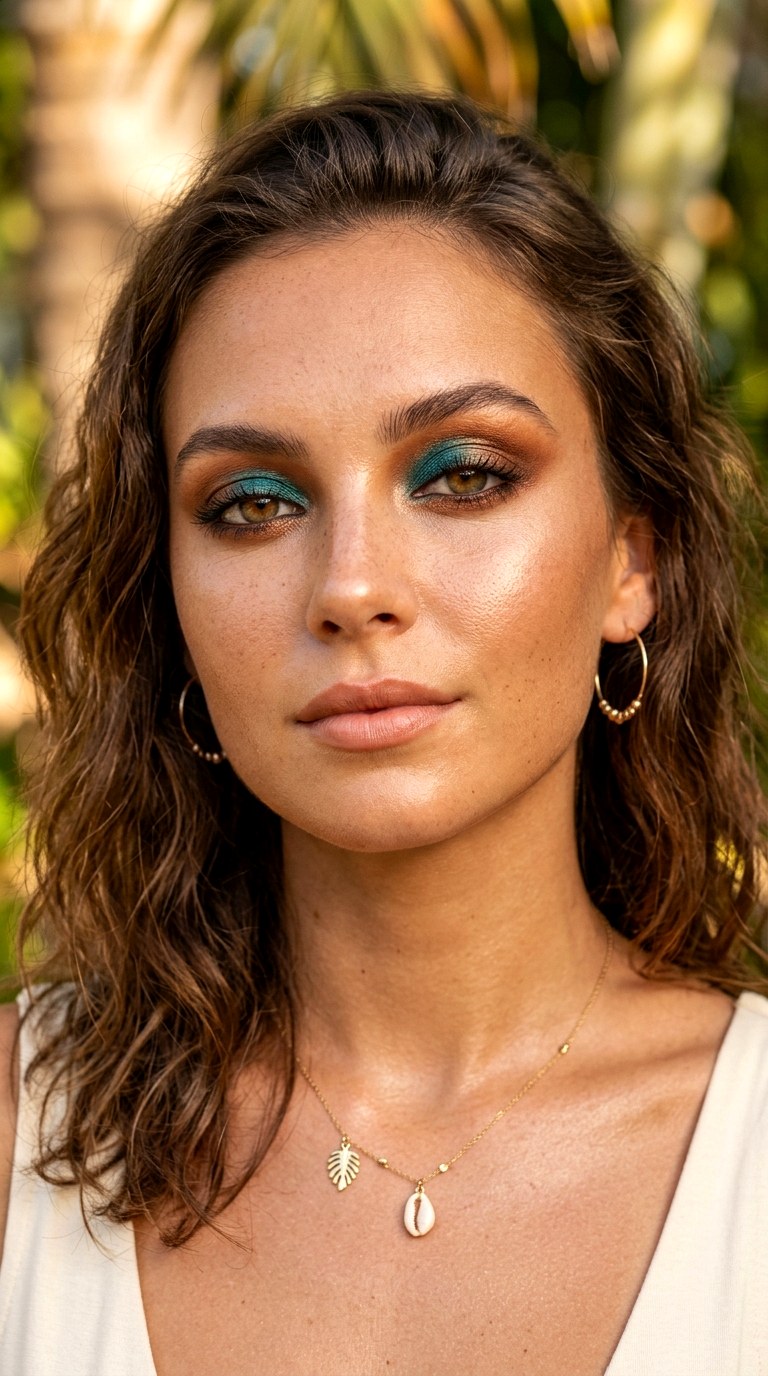 Bronze and Teal Contrast Eyes - 22 Summer Colorful Eye Makeup 2026