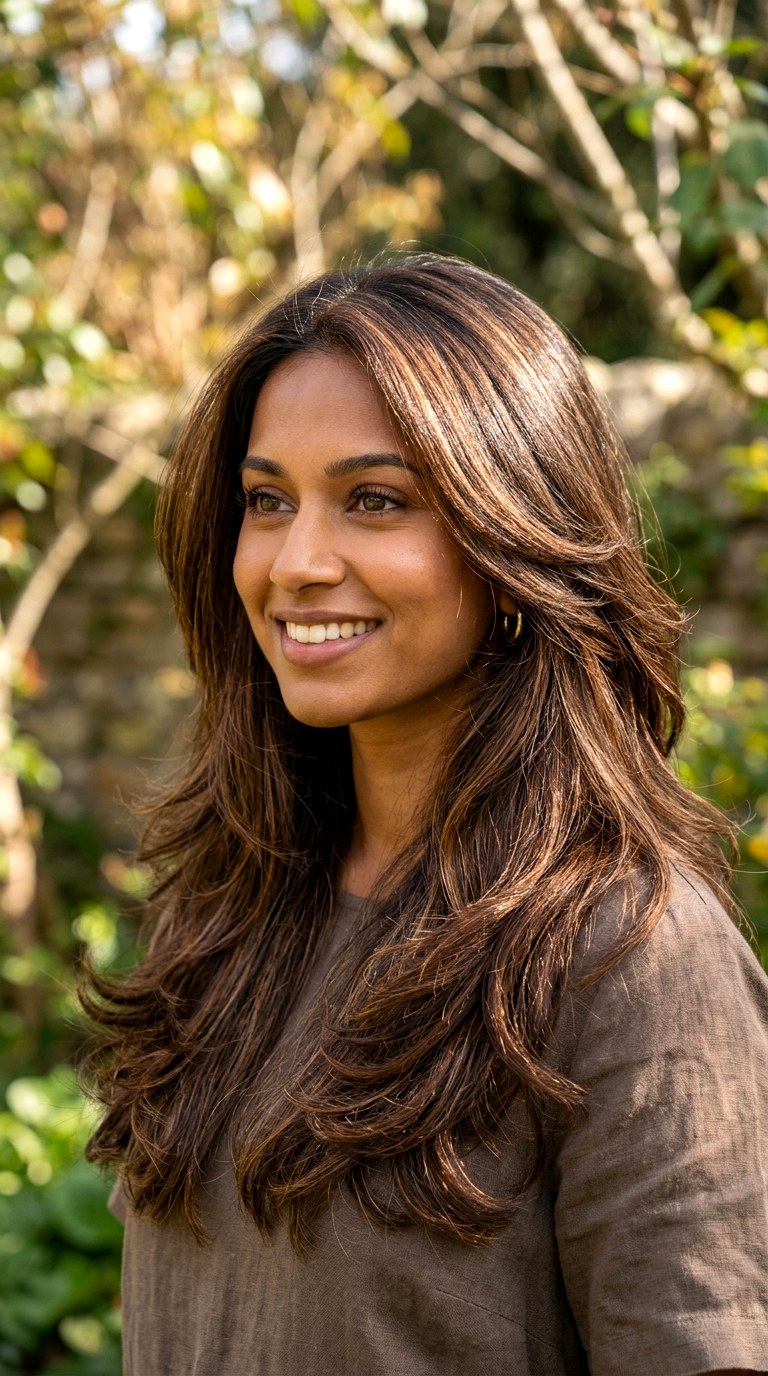 Bronzed Chestnut Highlights - 24 hair color for brown skin