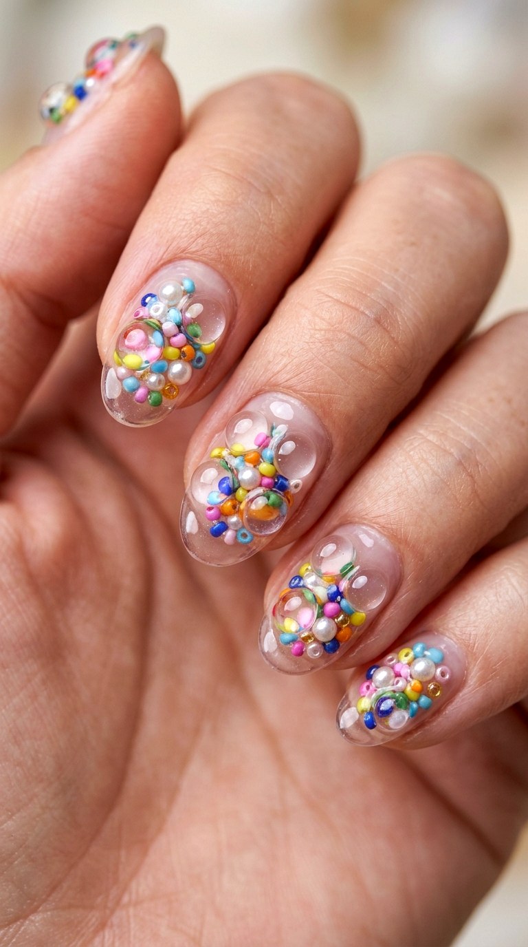 Bubble Gel Encapsulated Beads - 24 Eclectic Spring Colorful Junk Nails