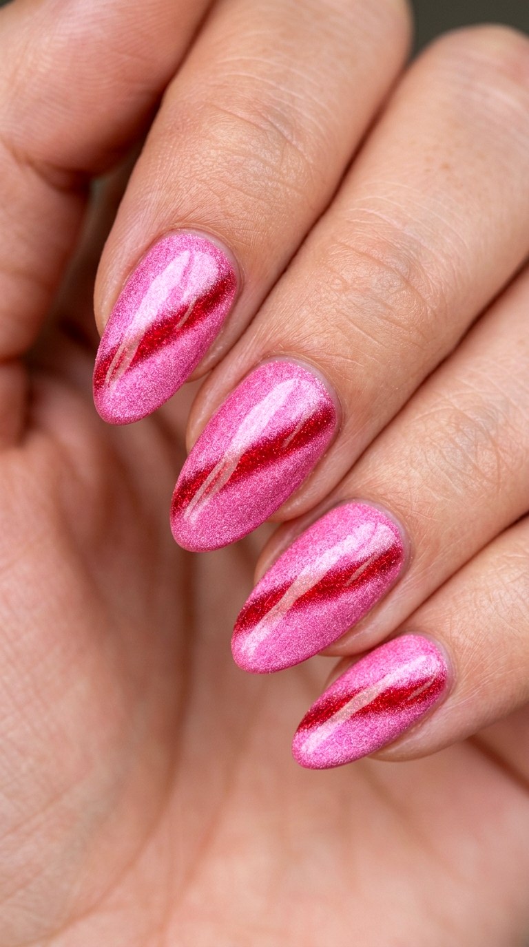 Bubblegum Pink and Crimson Velvet - 28 Stylish Spring Two Colored Nails
