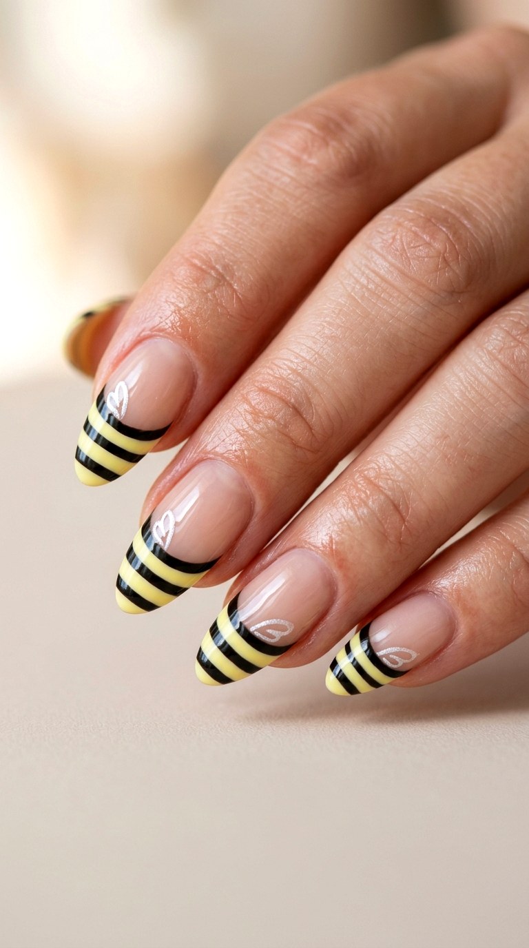 Bumblebee Striped Tips - 27 Picnic Spring Multicolor Nails