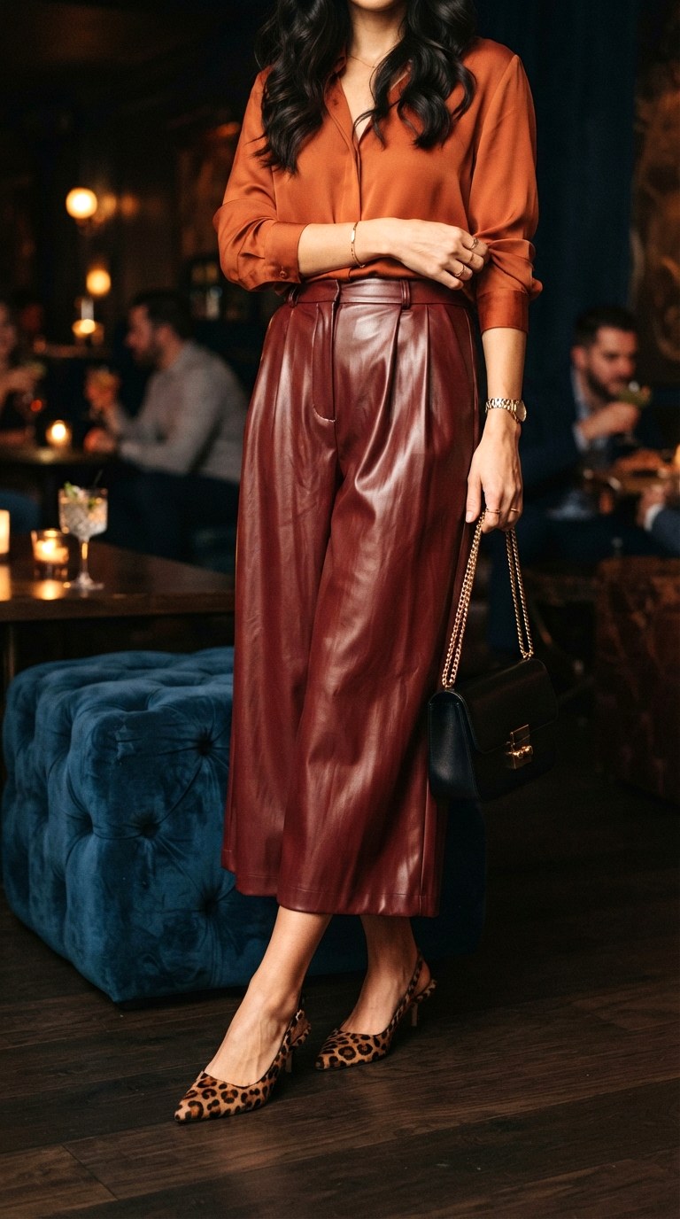 Burnt Orange Shirt With Faux Leather Culottes - 29 burnt orange shirt outfit